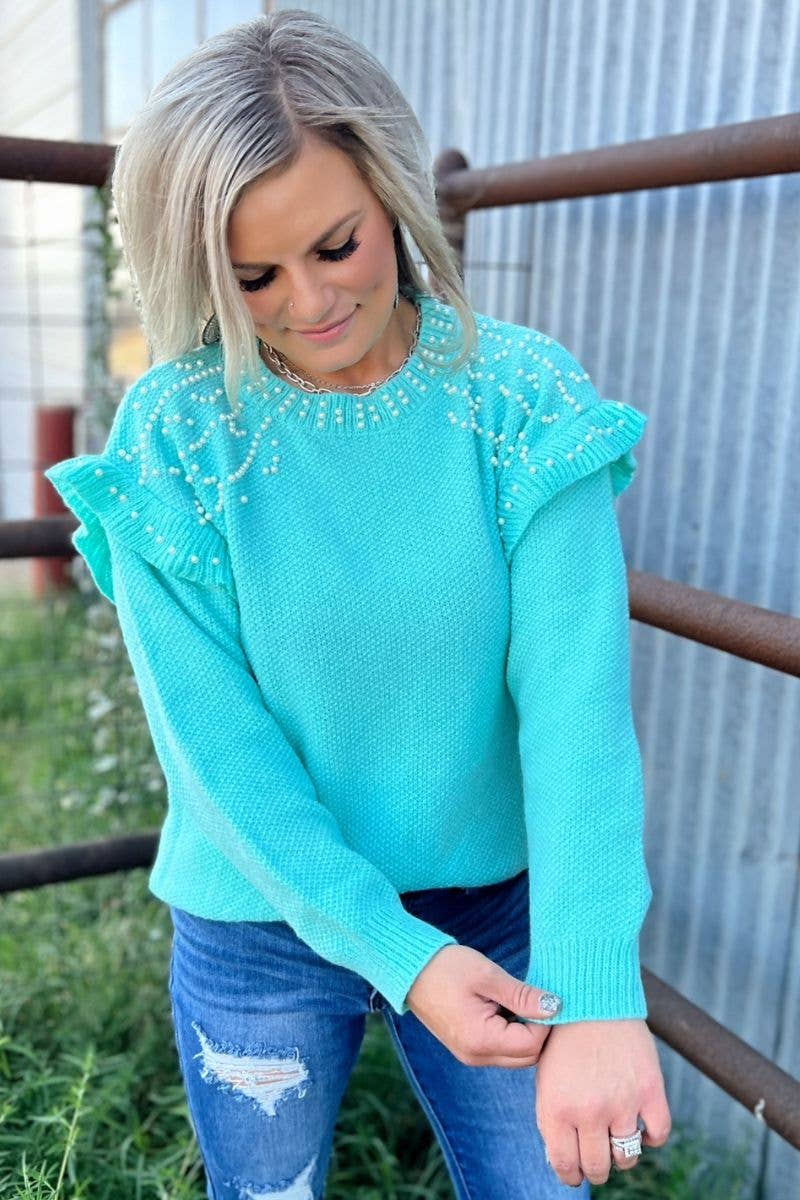 You Are The Pearl Sweater - Turquoise: XL