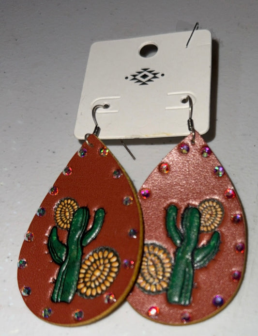 Leather Cactus Earrings