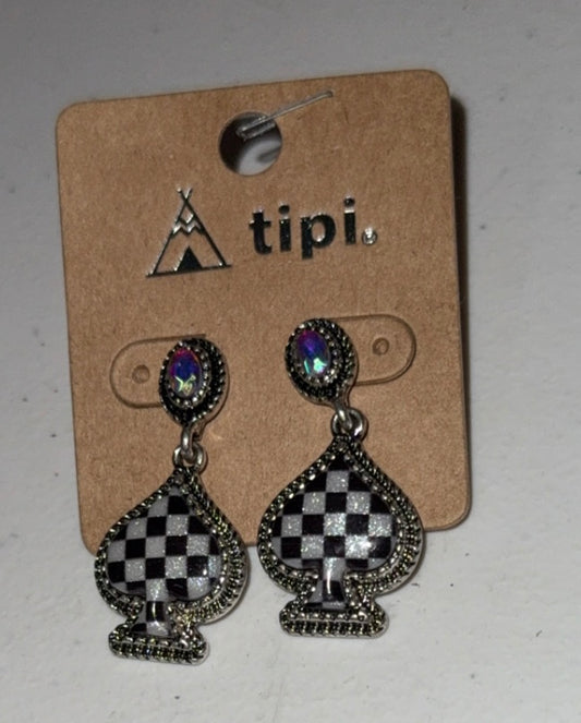 Black Checkered Heart Earrings