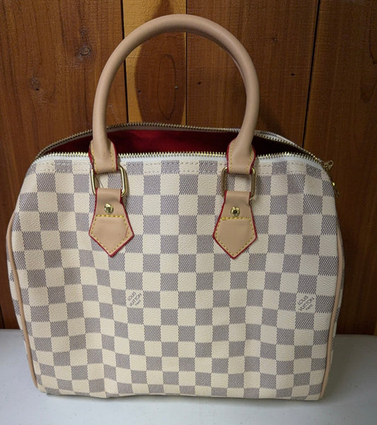 LV White Checkered Handbag