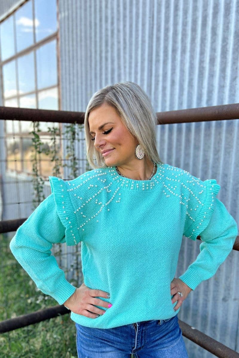 You Are The Pearl Sweater - Turquoise: XL