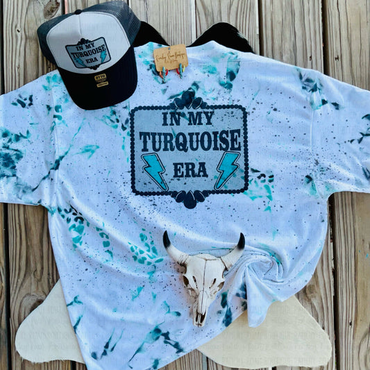 Distressed In My Turquoise Era Western T-shirt: Turquoise Background / Medium